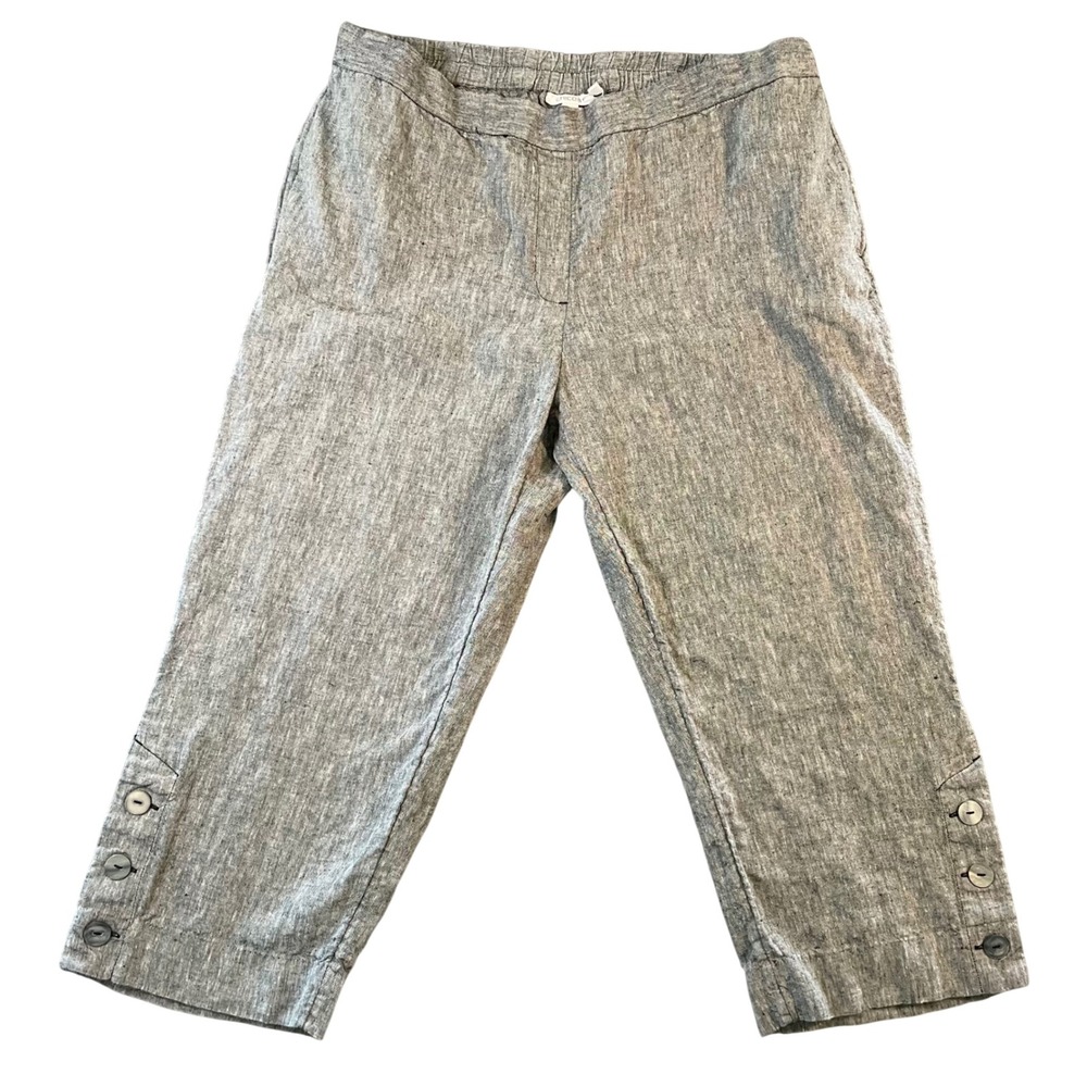 Chico's Capri Crop Pants 100% Linen Size 3 (U.S. 16)‎ Elastic Waist Wide Leg